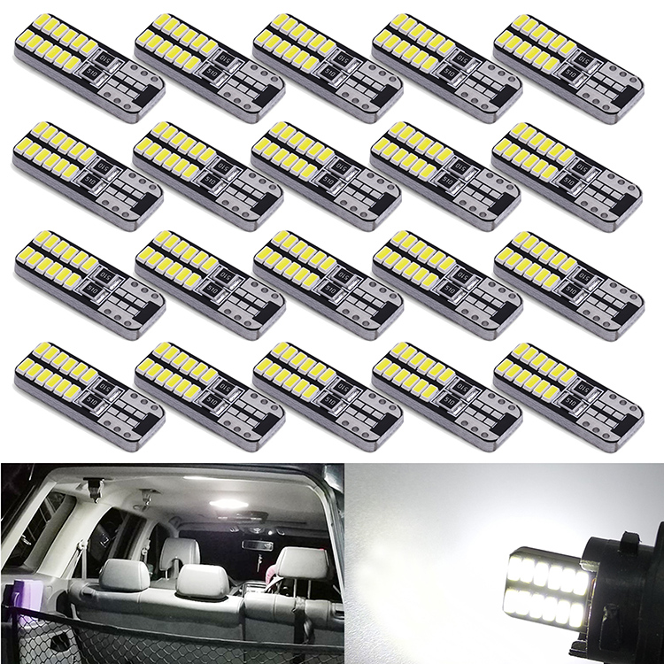 Aucan Super Bright 194 921 168 2825 W5W T10 Wedge 24-SMD 3014 Chipsets LED Replacement Bulbs for 12V Car Interior Dome Map Door Courtesy Trunk License Plate Lights Xenon White (pack of 20)